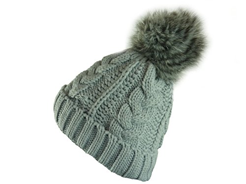 Veilo warme Strickmütze mt Fellbommel in 14 Trend Farben (hellgrau) von Veilo