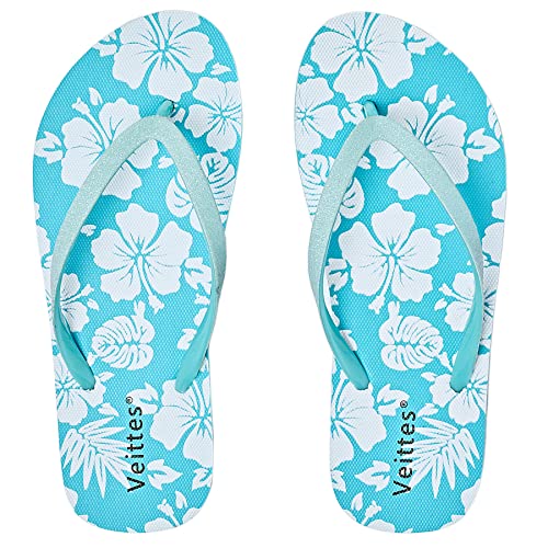 Veittes Damen Flip Flops Sandalen Druck Slide Schuhe.(2239002,GN/LF,40.5) von Veittes