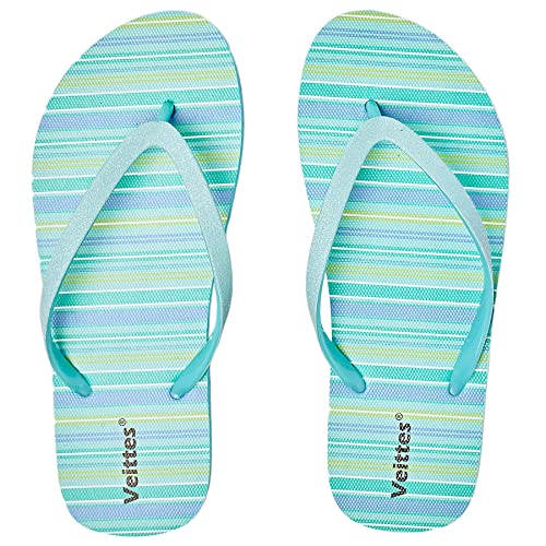 Veittes Damen Flip Flops Sandalen Druck Slide Schuhe.(2239002,GN/LN,42) von Veittes