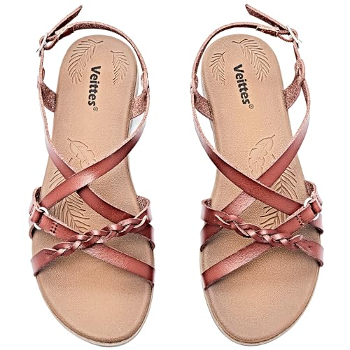 Veittes Frauen Slide Sandalen - Damen Freizeitsandale mit geflochtenen Cross Strap.(2207023,BR/MF,36.5) von Veittes