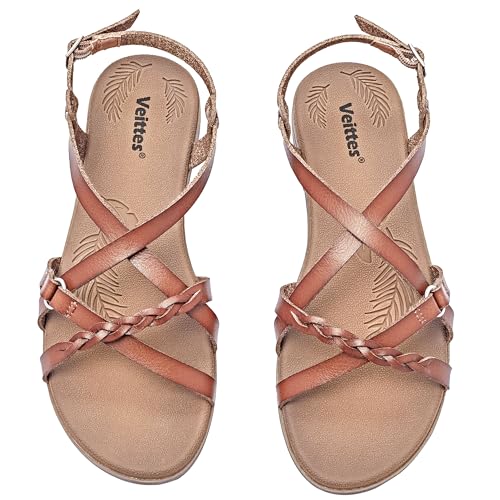 Veittes Frauen Slide Sandalen - Damen Freizeitsandale mit geflochtenen Cross Strap.(2207023,LB/MF,38.5) von Veittes