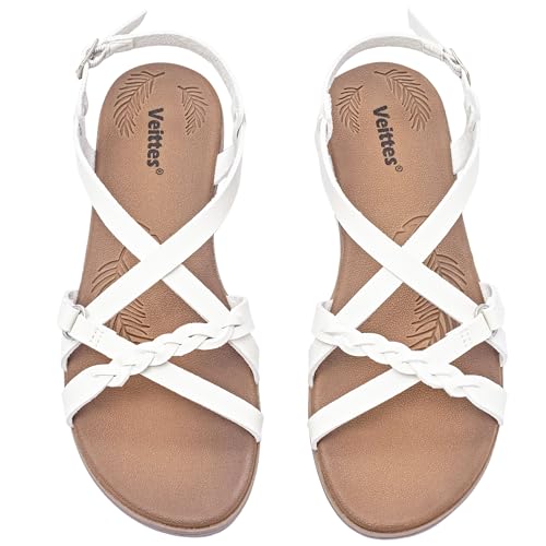 Veittes Frauen Slide Sandalen - Damen Freizeitsandale mit geflochtenen Cross Strap.(2207023,WT/MF,38.5) von Veittes