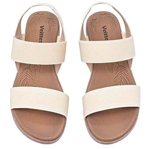 Veittes Frauen Slide Sandalen - Lässige elastische Frühlings- und Sommerschuhe mit Kreuzspitze.(2107021,BG/MF,38) von Veittes