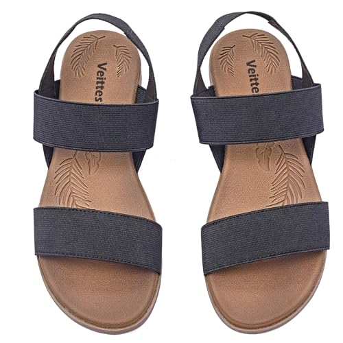 Veittes Frauen Slide Sandalen - Lässige elastische Frühlings- und Sommerschuhe mit Kreuzspitze.(2107021,BK/MF,36.5) von Veittes