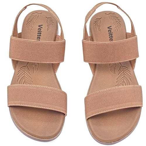 Veittes Frauen Slide Sandalen - Lässige elastische Frühlings- und Sommerschuhe mit Kreuzspitze.(2107021,BR/MF,37) von Veittes