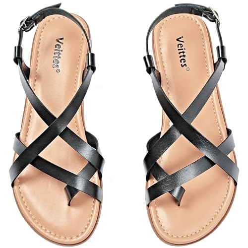 Veittes Frauen Slide Sandalen - Modische Slip-On-Schnürschuhe für Frühling und Sommer.(2307028,BK/MF,38.5) von Veittes