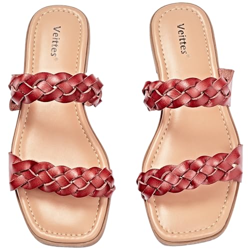 Veittes Weite Frauen Slide Sandalen - Lässige geflochtene Slip-on-Flachsandalen für den Sommer.(2307021,BR/MF,37) von Veittes