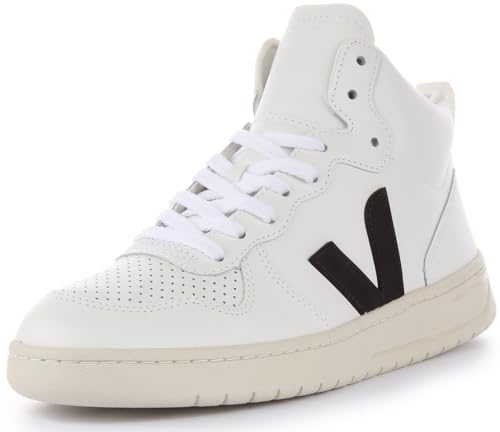 Veja V-15 Leder Damen Schnürschuhe Sneaker Stylischer Komfort für Frauen, Weiß, Schwarz, 39 EU von Veja