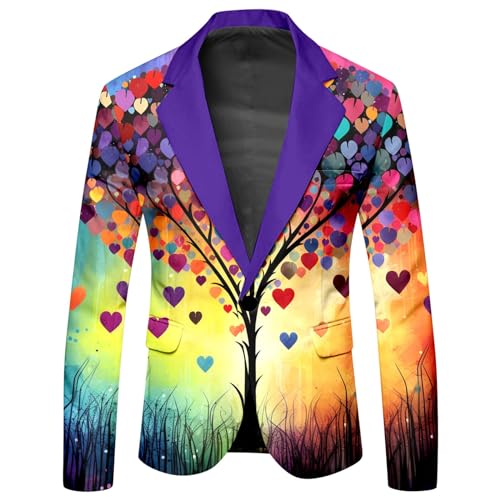 Vekewear Regenbogen Sakko Herren Bunt Anzugjacke Slim Fit EIN-Knopf Blazer Blazerjacke Festival Party Smokingjacke Karneval Anzugmantel Drucken Hippie Graffiti Anzugsakko Showmen Host Kostüm von Vekewear