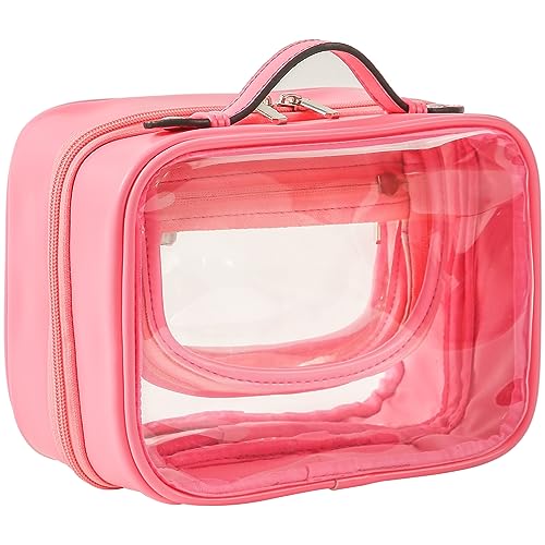 Veki Transparent Kosmetiktasche, Doppelte Lage Reise Kulturbeutel, Wasserdichter Kulturtasche, Groß Kapazität Öffnen Sie Kosmetikbeutel, Make Up Tasche Organizer für Damen und Mädchen (Klein Rosa Rot) von Veki