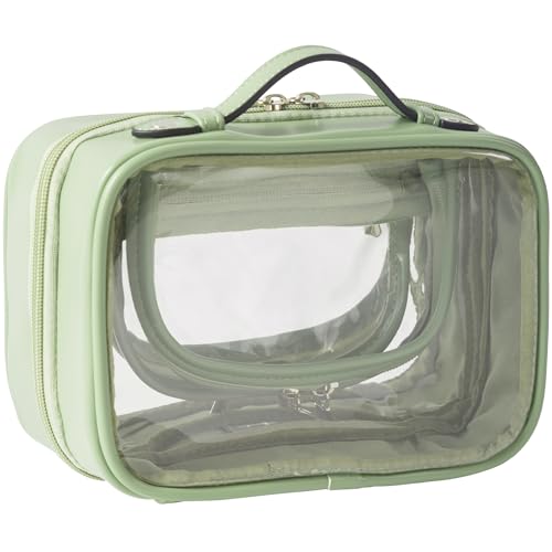 Veki Transparent Kosmetiktasche, Doppelte Lage Reise Kulturbeutel, Wasserdichter Kulturtasche, Groß Kapazität Öffnen Sie Kosmetikbeutel, Make Up Tasche Organizer für Damen und Mädchen (Klein Grün) von Veki