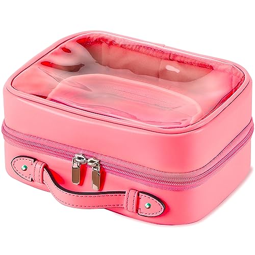 Veki Transparent Kosmetiktasche, Doppelte Reise Kulturbeutel, Wasserdichter Kulturtasche, Groß Kapazität Öffnen Sie Kosmetikbeutel, Make Up Tasche Organizer für Damen und Mädchen (Groß Rosa Rot) von Veki