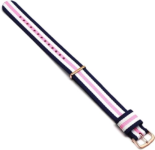 VekkEr Nylon-Uhrenarmband, Sportuhrenarmbänder, Uhrenarmband, Nylonarmband, silberne Schnalle, goldene Schnalle, 18 mm, 20 mm, Armband, Uhrenarmband (Color : Blue White Pink Rg, Size : 20mm) von VekkEr