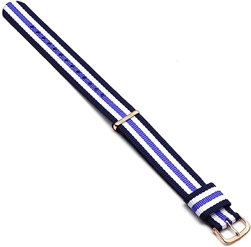 VekkEr Nylon-Uhrenarmband, Sportuhrenarmbänder, Uhrenarmband, Nylonarmband, silberne Schnalle, goldene Schnalle, 18 mm, 20 mm, Armband, Uhrenarmband (Color : Blue White Purple Rg, Size : 20mm) von VekkEr