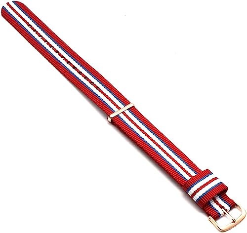 VekkEr Nylon-Uhrenarmband, Sportuhrenarmbänder, Uhrenarmband, Nylonarmband, silberne Schnalle, goldene Schnalle, 18 mm, 20 mm, Armband, Uhrenarmband (Color : Seven Color Red Rg, Size : 20mm) von VekkEr