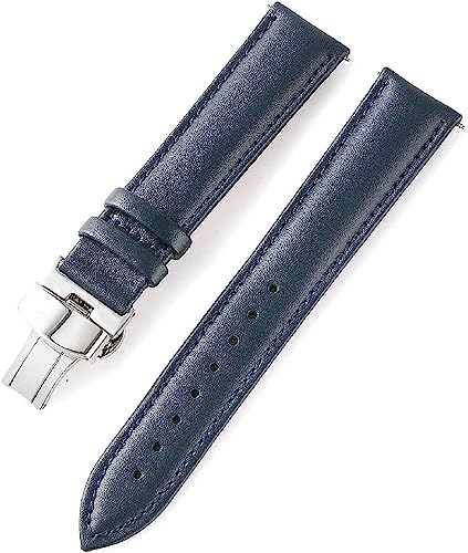 VekkEr Nylon-Uhrenarmband, Sportuhrenarmbänder, Uhrenarmband, Uhrenarmband aus echtem Leder, 12–24 mm, Uhrenarmband mit Schmetterlingsverschluss, Uhrenzubehör (Color : Dark Blue, Size : 14mm) von VekkEr