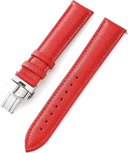 VekkEr Nylon-Uhrenarmband, Sportuhrenarmbänder, Uhrenarmband, Uhrenarmband aus echtem Leder, 12–24 mm, Uhrenarmband mit Schmetterlingsverschluss, Uhrenzubehör (Color : Red, Size : 14mm) von VekkEr