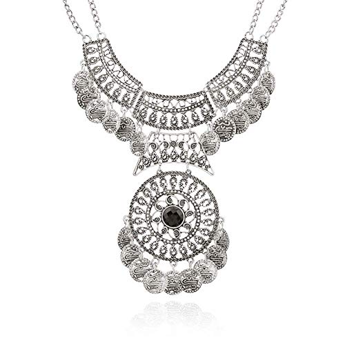 Vektenxi Frauen Boho ethnischen Vintage Doppelkette Blume Anweisung Halskette Schmuck - Silber stilvoll Vektenxi Frauen Boho ethnischen Vintage Doppelkette Blume Anweisung Halskette Schmuck - Silber stilvoll von Vektenxi