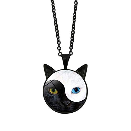 Vektenxi Premium Qualität Frauen Tai Chi Yin Yang Katze Glas Anhänger Halskette Kette Schmuck Geschenk von Vektenxi