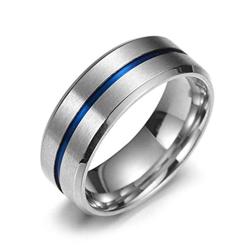 Vektenxi Premium Quality Herren Wolfram Ringe Blue Grooves Inlay Hochglanz Comfort Fit Ehering Größe 11 von Vektenxi