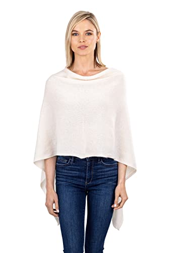 Velanio Cashmere Kaschmir-Strick-Poncho, 100 % mongolischer Kaschmir, Kleid Topper für Damen, Wickeltuch [Geschenkbox], Elfenbein, Einheitsgröße von Velanio Cashmere