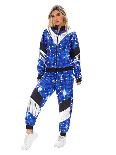 Velcoxplay 80er Jahre Kostüm Herren Trainingsanzug Disco, 80er 90er Retro Anzug Jacke Hose Anzug Style Jogginganzug für Karneval Faschingskostüm M von Velcoxplay