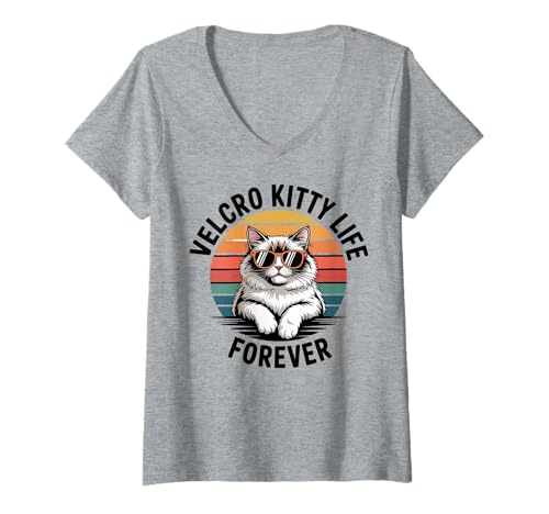 Damen Klettverschluss-Katzenleben-Katze, Herren, Damen, Kinder, Geschenk T-Shirt mit V-Ausschnitt Damen Klettverschluss-Katzenleben-Katze, Herren, Damen, Kinder, Geschenk T-Shirt mit V-Ausschnitt von Velcro Kitty Life Forever
