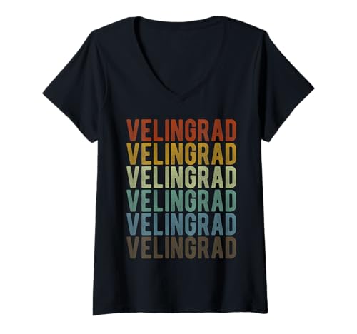 Damen Velingrad Stadt Bulgarien Retro T-Shirt mit V-Ausschnitt von Velingrad Bulgaria Retro