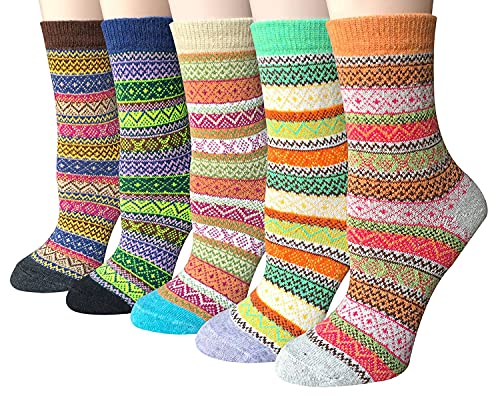 Vellette Warme Socken Damen Dicke Baumwolle Stricksocken mit Wolle Niedlich Karikatur Tiere Charakter Socken EU 35-40 (5 Paar) von Vellette