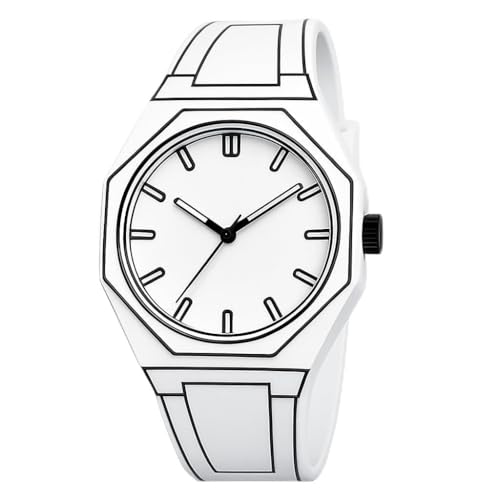 Cartoon Anime Style Sketch Watch - Black and White 2D Style Anime Inspired Analog Armbanduhr mit Silikon Armband Minimalistisches Comic Design Quarzwerk Einzigartiges Geschenk - Inklusive Geschenkbox von Vellichor Europe