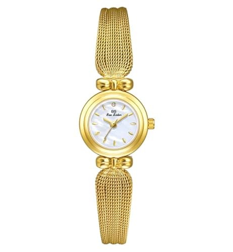 Goldene Damen-Armbanduhr | Mesh-Armband 22 mm | Quarzwerk | weißes Zifferblatt | wasserabweisend | verstellbares Metallarmband | elegante Kleideruhr | professioneller lässiger Stil – schöne von Vellichor Europe