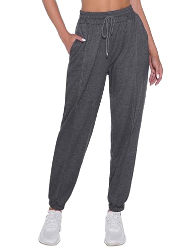 VellnaMiee Jogginghose Damen Sporthose mit Tasche und Verstellbaren Kordelzügen Lang Baumwolle Trainingshose Freizeithose Grau M von VellnaMiee