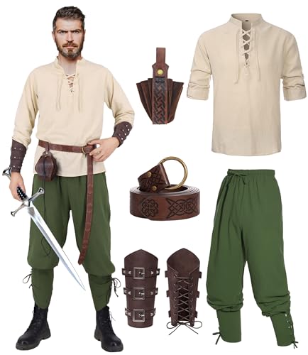 Mittelalter Hemd Viking Kostüm Herren Renaissance Viktorian Piraten Schnürhemd Fischerhemd Kriegerin Gothic Stehkragen Cosplay Top with Kniebundhose Männer Armschützer Steampunk Ritter Gürtel VL034S Mittelalter Hemd Viking Kostüm Herren Renaissance Viktorian Piraten Schnürhemd Fischerhemd Kriegerin Gothic Stehkragen Cosplay Top with Kniebundhose Männer Armschützer Steampunk Ritter Gürtel VL034S von Velmawig