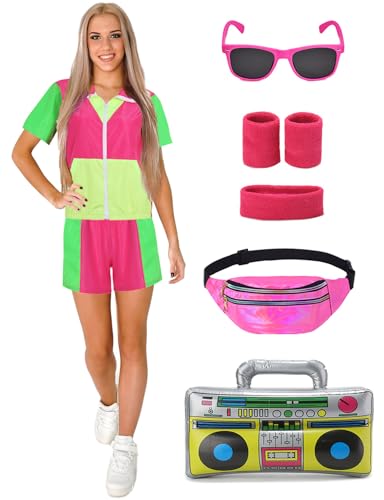 Velmawig 80er Jahre Outfit Damen 90er Jahre Kostüm Damen 80er jahre accessoires neon Party Trainingsanzug Kurzarm Jogginganzug LUXUS Retro Anzug für Karneval Fasching Mottoparty, Rosa VL009M Velmawig 80er Jahre Outfit Damen 90er Jahre Kostüm Damen 80er jahre accessoires neon Party Trainingsanzug Kurzarm Jogginganzug LUXUS Retro Anzug für Karneval Fasching Mottoparty, Rosa VL009M von Velmawig