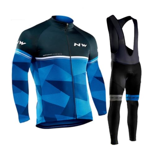 VeloZenith Fahrradbekleidung Herren Winter Set Radtrikot herren langarm+Fahrradhose winter herren mit 3D Sitzpolster, Blau, M von VeloZenith