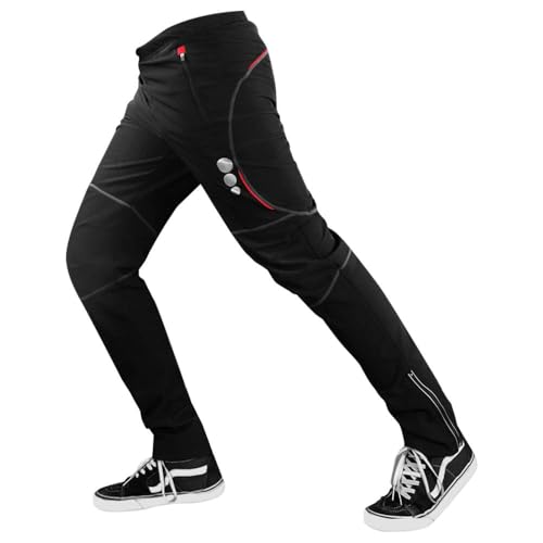 Fahrradhose Herren Lange Thermo Radhose mit Fleecefutter für Outdoor-Sports,Wasserdicht Winddicht Atmungsaktiv Lange Winter MTB (DE/NL/SE/PL, Alphanumerisch, XXL, Regular, Regular, Schwarz-rot) von VeloZenith