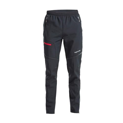 Herren Fahrradhose Thermo Fleece Radhose Wasserdicht Winddicht Softshellhose Warm Wanderhose Lang Outdoor Radfahren MTB für Winter (DE/NL/SE/PL, Alphanumerisch, L, Regular, Regular, Schwarz) von VeloZenith