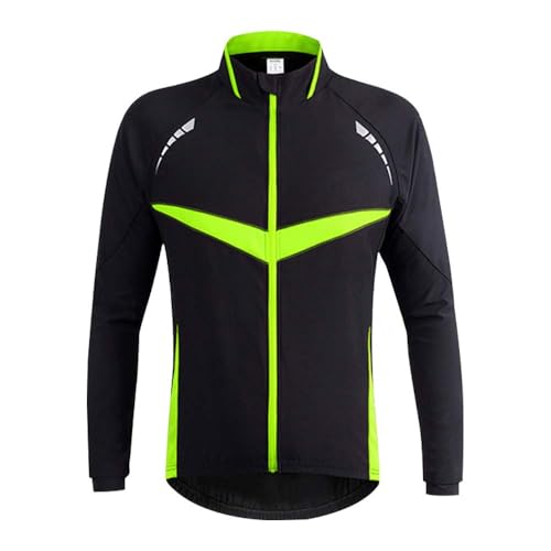 VeloZenith Herren Fahrradjacke Winddichte wasserdichte Winter Radjacke MTB Mountainbike Jacket Visible reflektierend, Fleece Warm Jacket Gr.S-2XL (Schwarz Grün, L) von VeloZenith