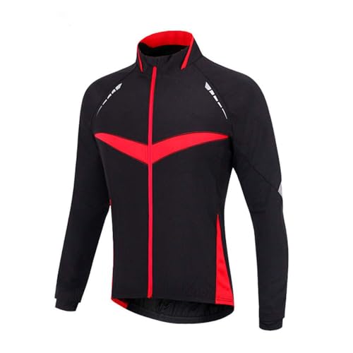 VeloZenith Herren Fahrradjacke Winddichte wasserdichte Winter Radjacke MTB Mountainbike Jacket Visible reflektierend, Fleece Warm Jacket Gr.S-2XL (Schwarz Rot, M) von VeloZenith