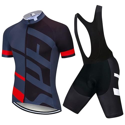 VeloZenith Herren Fahrradtrikot Set schnell trocknendes Radtrikot kurzarm mit Sitzpolster atmungsaktives Shirt + Trägerhose/Radlerhose für Radsport S-2XL,Schwarzgrau ohne Träger,XXL von VeloZenith