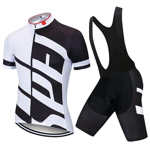 VeloZenith Herren Fahrradtrikot Set schnell trocknendes Radtrikot kurzarm mit Sitzpolster atmungsaktives Shirt + Trägerhose/Radlerhose für Radsport S-2XL,Schwarzweiß mit Träger,XXL von VeloZenith
