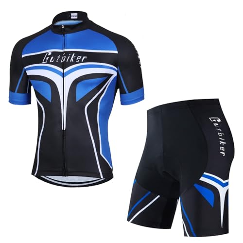 VeloZenith Herren Radtrikot set schnell trocknendes Fahrradtrikot kurzarm atmungsaktives Shirts +Radlerhose mit Sitzpolster für Radsports, XL von VeloZenith