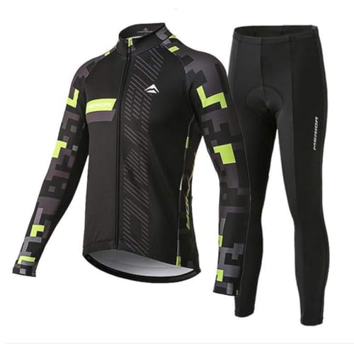 VeloZenith Herren Thermo Fahrradtrikot Set Winter Thermo Fahrrad Jacke + Hose Set wasserdicht Winddicht Atmungsaktiv Fahrradhose Lang mit 3D Sitzpolster für Outdoor Radfahren(Grün, XL) von VeloZenith