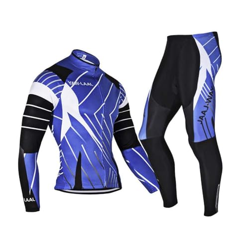 VeloZenith Herren Thermo Fahrradtrikot Set Winter Thermo Fahrrad Jacke + Hose Set wasserdicht Winddicht Atmungsaktiv Fahrradhose Lang mit 3D Sitzpolster für Outdoor Radfahren von VeloZenith