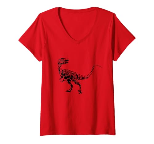 Damen Velociraptor Motiv Dinosaurier Raptor Saurier Urzeit Dino T-Shirt mit V-Ausschnitt von Velociraptor Dino Geschenk Weihnachten Geburtstag