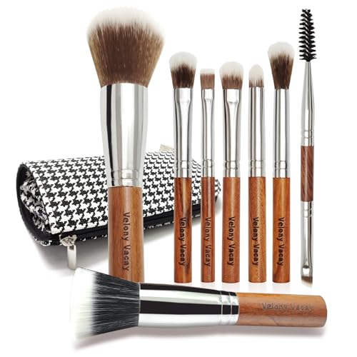 Reise-Make-up-Pinsel-Set mit Etui, Make-up-Pinsel-Set für Foundation, Puder, Augenbrauen, Concealer, Lidschatten, 8 Stück, Reisegröße, Make-up-Pinsel (braun) von Velony Vacay