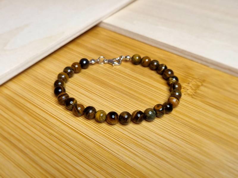Echtes Tigerauge Edelstein Armband 6mm Mit Karabinerverschluss - Perlenarmband Kraftarmband Spirituelle Heilung Stärke von VeloraBoutique