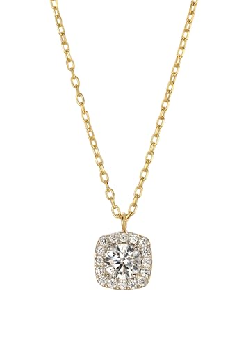 Veloria® Damen Halskette Kissenform mit Zirkonia Weiß aus 585 Gold (14 Karat) – Ankerkette 42–45 cm, Echtgold Kette – als Geschenk für Frauen von Veloria