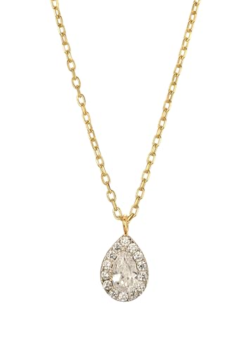 Veloria® Damen Halskette Tropfenform mit Zirkonia Weiß aus 585 Gold (14 Karat) – Ankerkette 42–45 cm, Echtgold Kette – als Geschenk für Frauen von Veloria