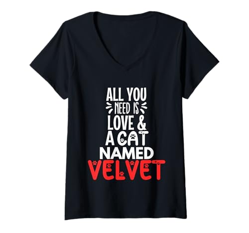 Damen Katzenname, Samt-Design – Alles, was Sie brauchen, ist Liebe T-Shirt mit V-Ausschnitt Damen Katzenname, Samt-Design – Alles, was Sie brauchen, ist Liebe T-Shirt mit V-Ausschnitt von Velvet Cat Name Gifts